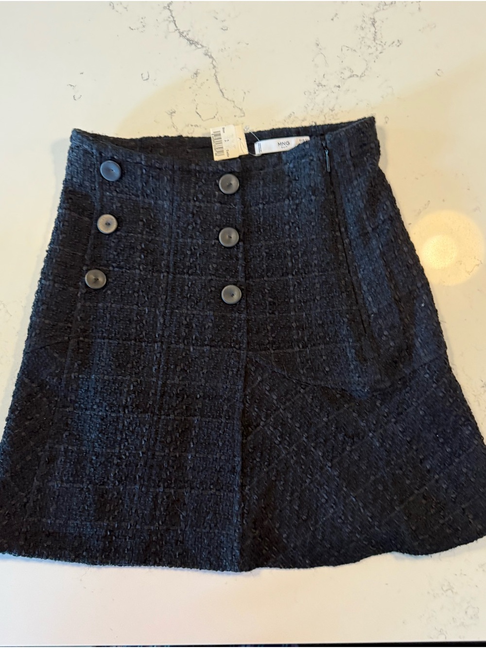 MNG Blue with Black Tweed Button-Front Mini Skirt